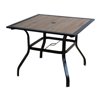 37" Square Steel Patio Bistro Dining Table with 1.57" Umbrella Hole for Outdoor Backyard