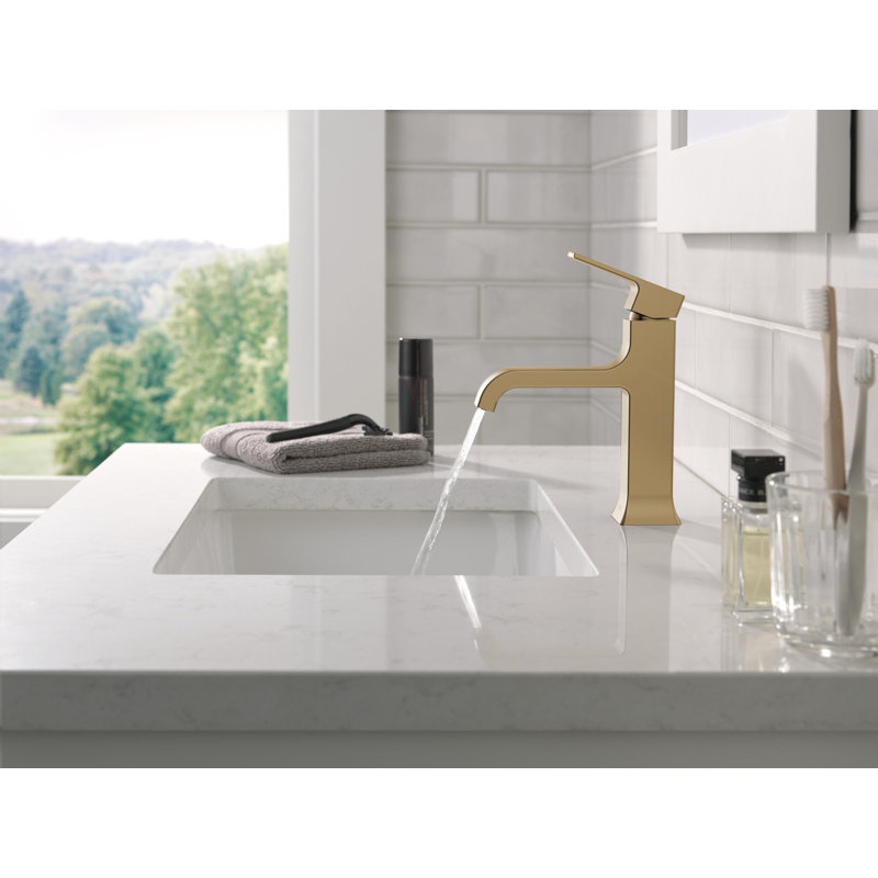 Robinet de salle de bain courbé à un trou avec assemblage de drain Velum, robinet de lavabo de salle de bain à poignée simple