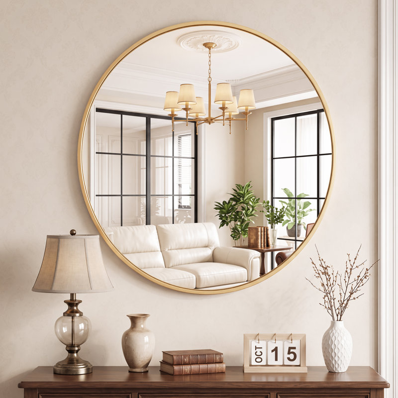 Miroir mural rond en métal, Doré, 20 po x 20 po