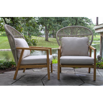 Bobinette Teak Patio Chair with Sunbrella Cushions -  Wade Logan®, 1AEC492BE75E40CF91FE5840B64B105E