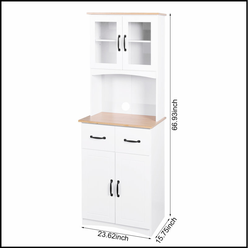 Versatile Wooden Kitchen Cabinet with White Finish, Multi-Tier Shelving, and Central Drawer for Organized Storage