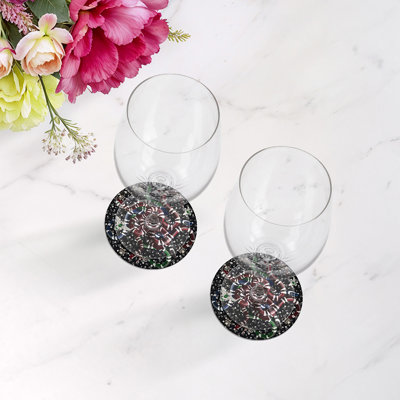 Ouroboros Skulls Black Vegan Leather Round Coasters