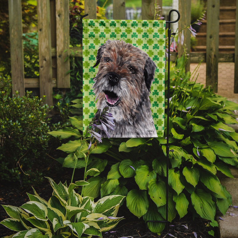 Drapeau de jardin à 2 côtés st. patrick day trèfle, Border Terrier (brun et noir)