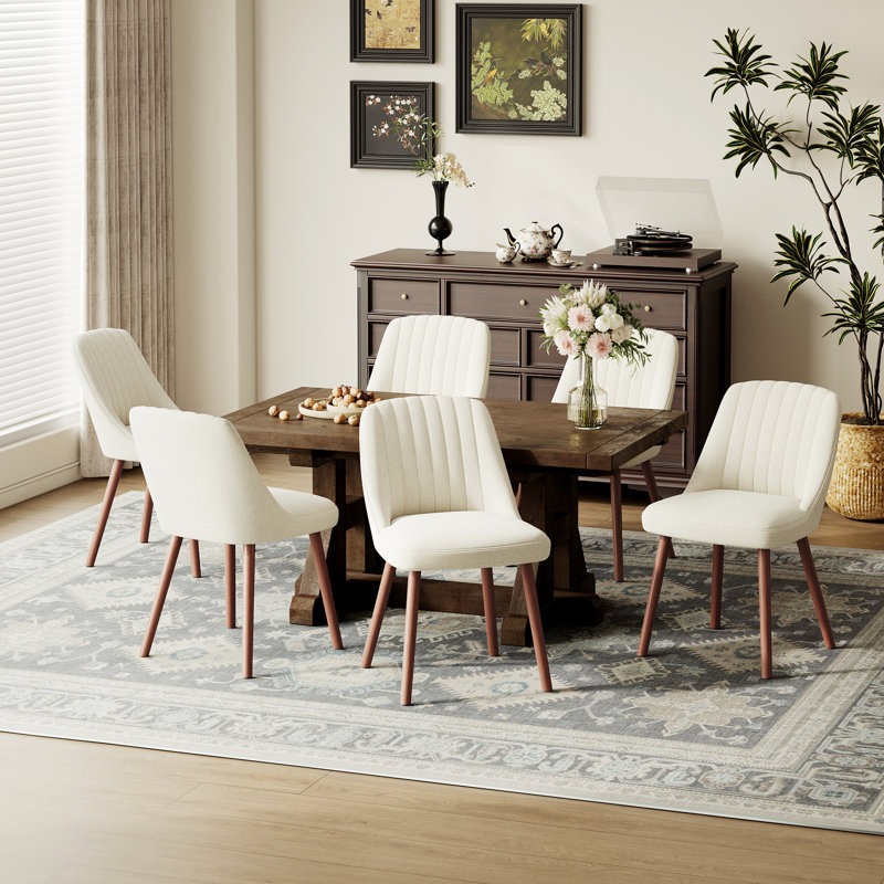 Chaises de salle à manger rembourrées modernes avec pieds en bois massif, Beige
