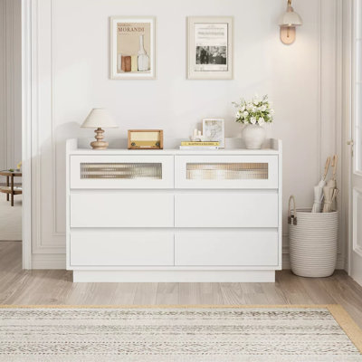 6 Drawer Dresser with LED Lights, 47.2" Wide Modern Wood Storage Chest for Bedroom Living Room