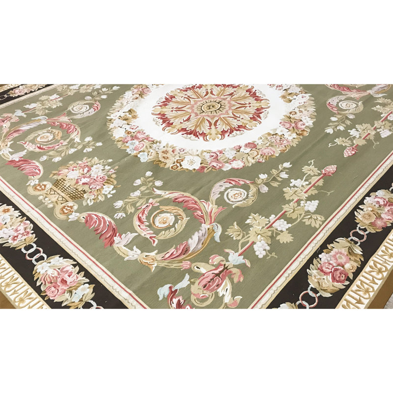 Hand-Knotted High-Quality Green and Brown Area Rug