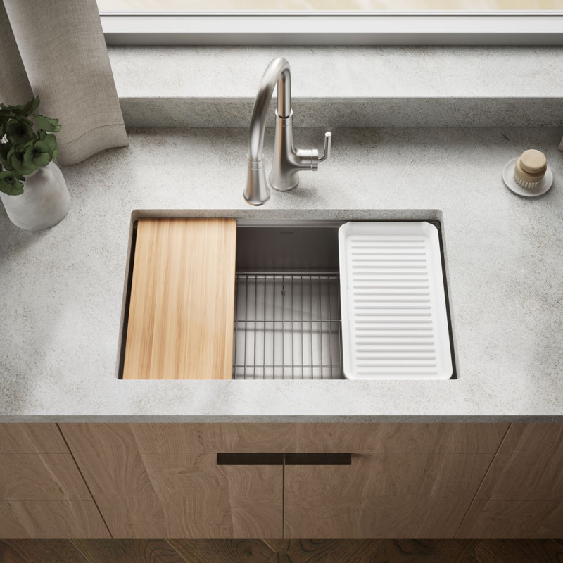 Strive® 29 po Évier de cuisine encastré à simple cuve avec station de travail