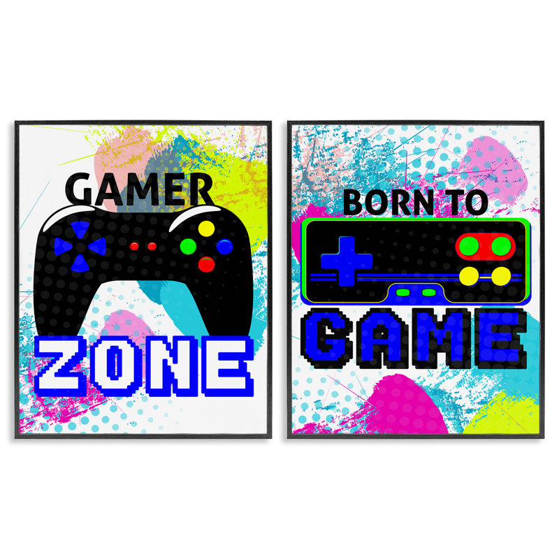 «Gamer Zone Splash», ensemble de 2 giclées encadrées par Kim Allen, Giclée encadrée noir minuit, H 30 po x l 24 po