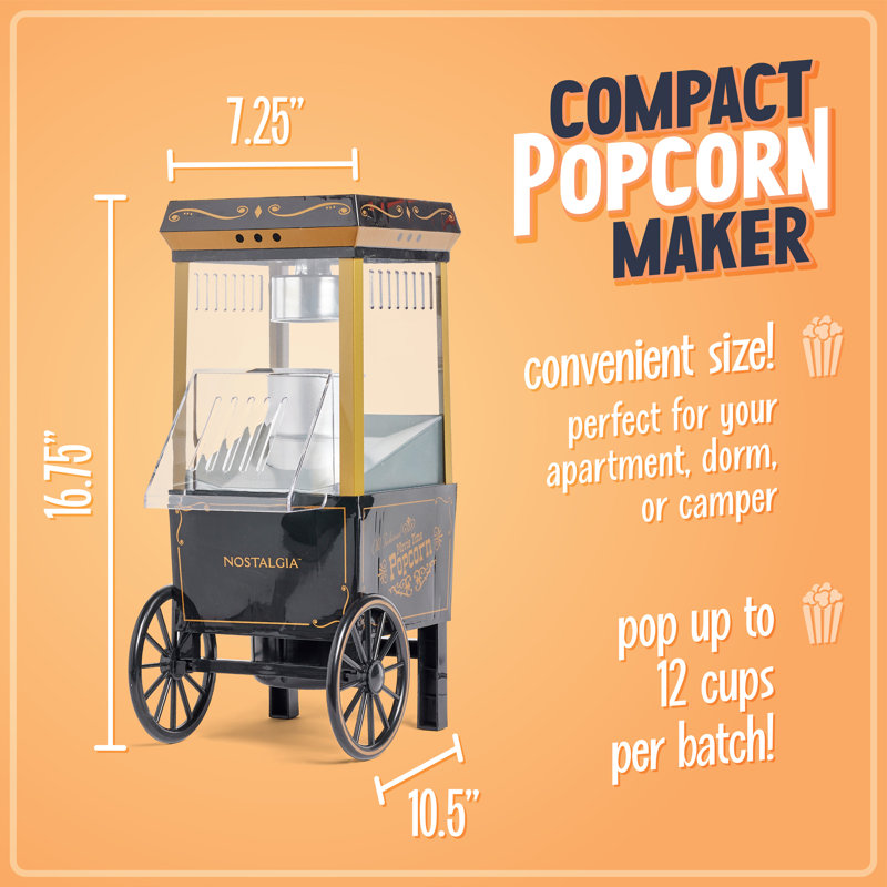 Nostalgia 10 oz. Popcorn Machine with Cart, Black