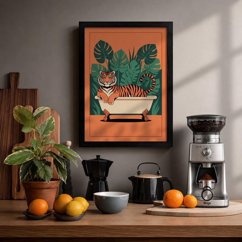 Tiger in the Tub Modern - Framed Print, A2 - 59.4 x 42.0 cm, Black