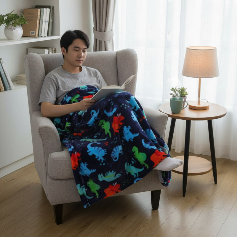 Navy Dino Plush Fleece Throw Blanket