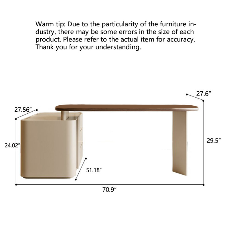 Light Luxury Modern L-Shaped Solid Wood Desk, 29.53' H x 82.68" W x 51.18" D