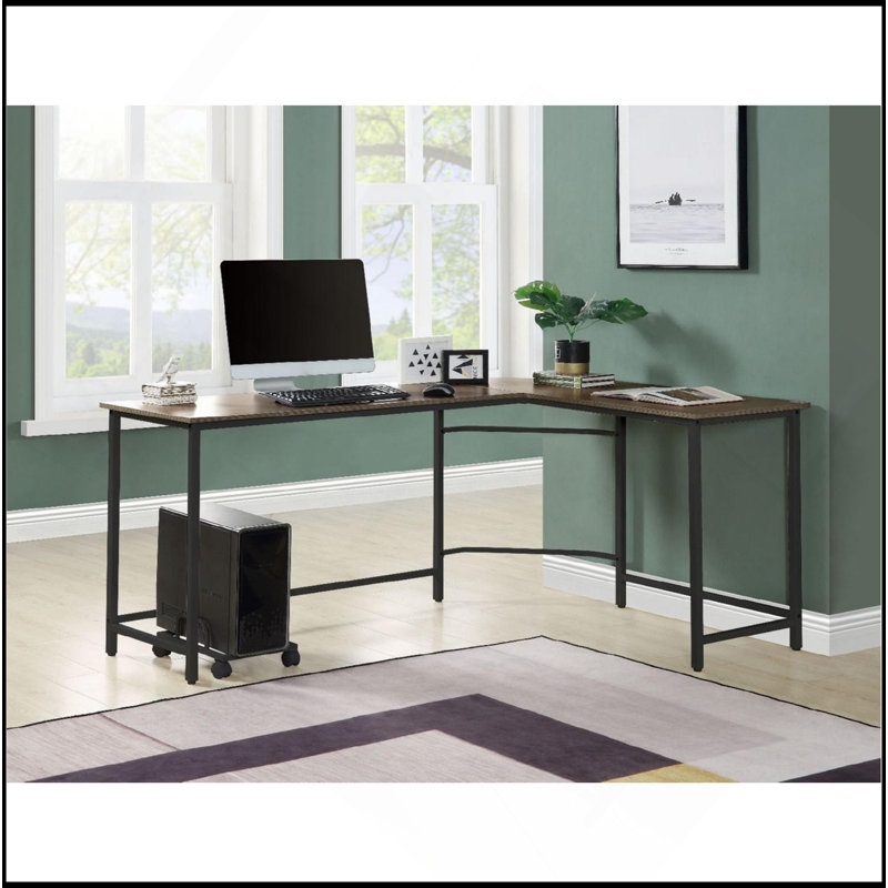 Dazenus L-Shaped Computer Desk With Thick Desktop And Stable Support, Brown 1, Black, 30.46" H x 66.46" W x 47.53" D
