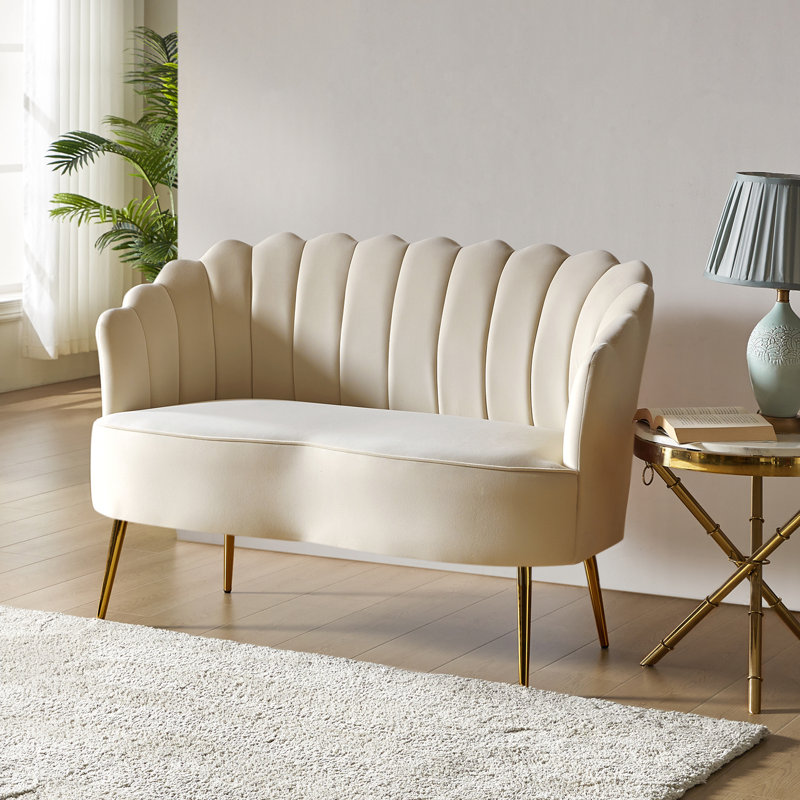 Donata 128cm W Modern Velvet 2 Seat Sofa with Tufted Flower-Shaped Back, Tan