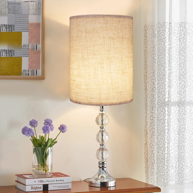 Tall Drum Lamp Shade For Table Lamps, Floor Lamp, Cloth Lampshade 10" Top X 10" Bottom X 13" High, Beige Large Line Fabric, Easy Assembly