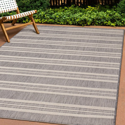 Marrilee Grey Striped Indoor/Outdoor Area Rug