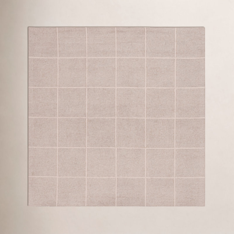 Beige Hand-Tufted Geometric Wool Rug, Square 6'