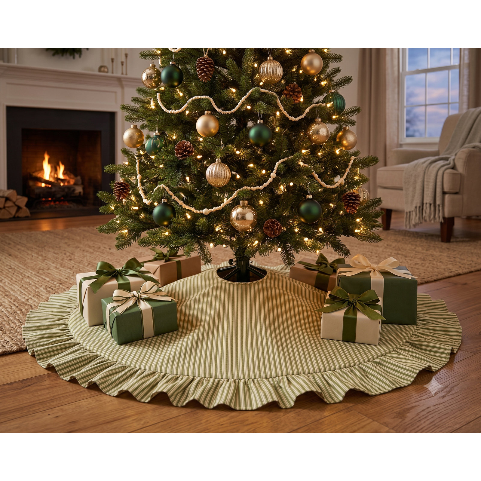 Polo Stripe Christmas Tree Skirt, Green, 60"