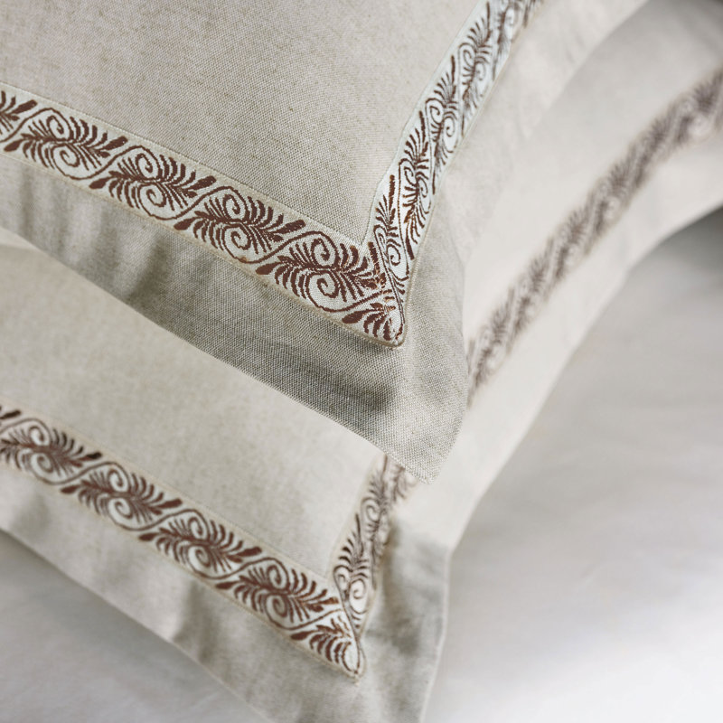 Full Size Beige Cotton Duvet Cover Set with Shams and Pillow