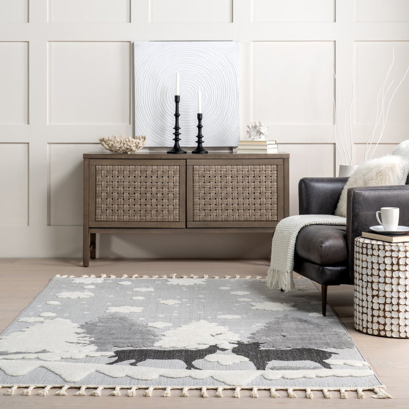 Tapis graphique Jade pour salon, chambre, salle à manger et cuisine, gris clair / gris foncé, Rectangle 8 pi 10 po x 12 pi