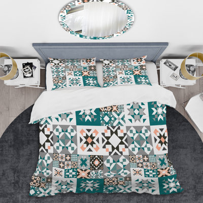 Multicolore carré patchwork - ensemble de housse de couette abstrait - microfibre de polyester