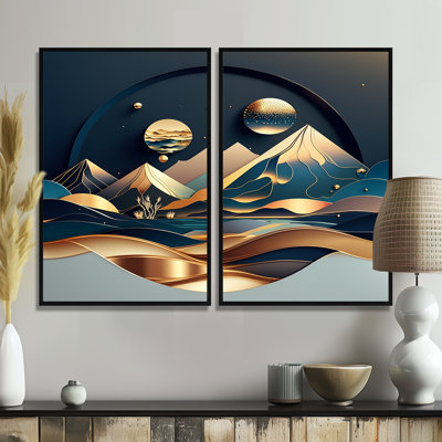 Dreamy Golden Mountain I - Marbre abstrait surdimensionné, reproduction d'art sur toile