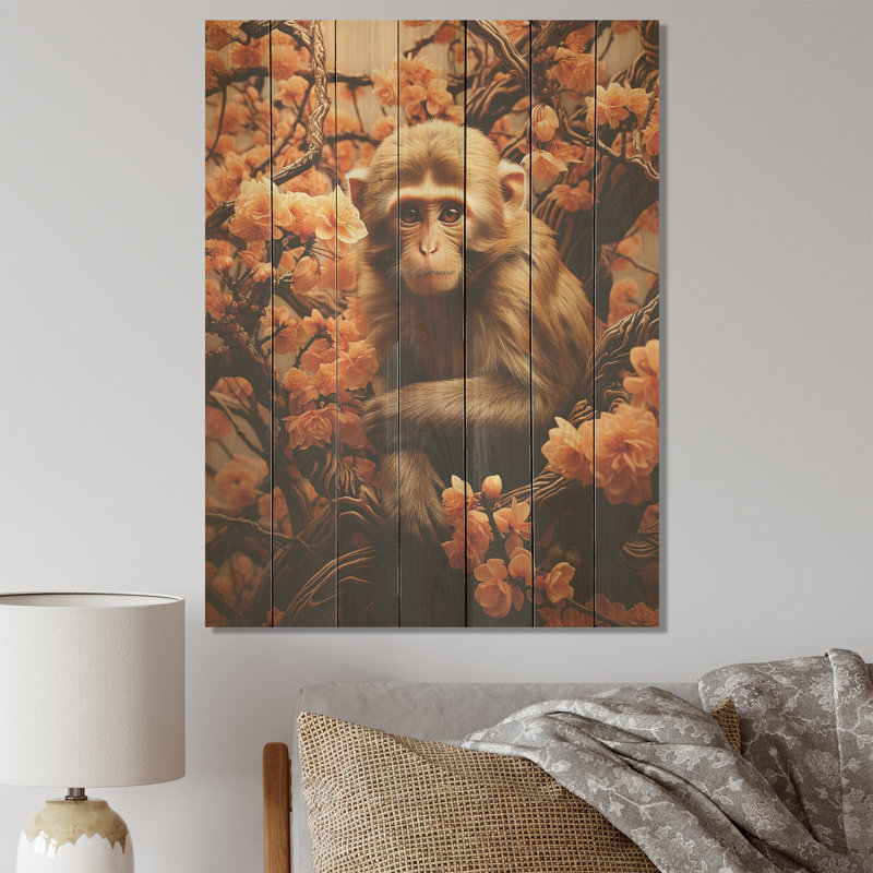 Palette de singe d'automne brun - impression de singe sur bois, H 40 po x l 30 po