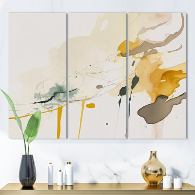 Touched By Mustard - jaune et ultime gris II - ensemble abstrait d'art sur toile à encre liquide_80432