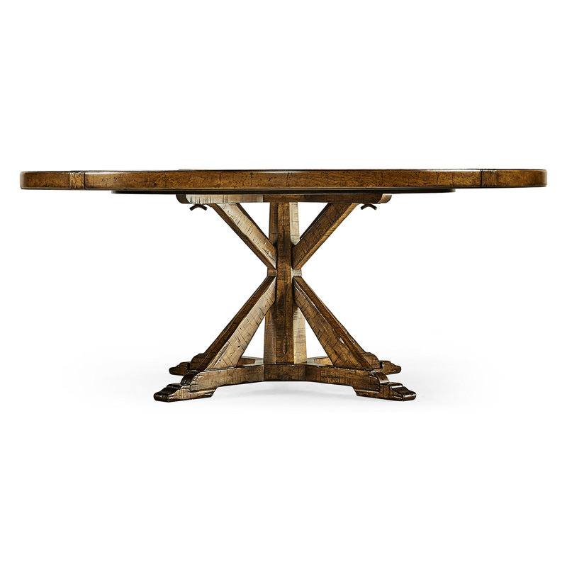 Casually Country Round Walnut Wood Dining Table, Country Farmhouse Walnut, 72" W x 72" L