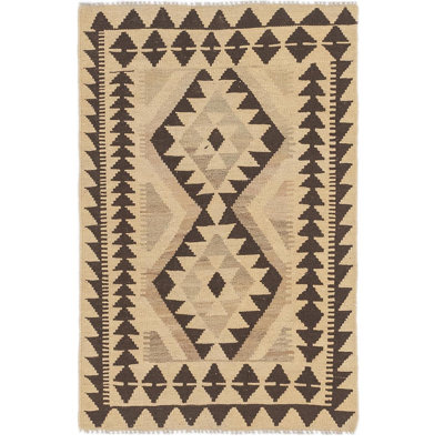 Tapis zone en laine crème/brune 2 pi 8 po x 4 pi one-of-kind noué la Lorain