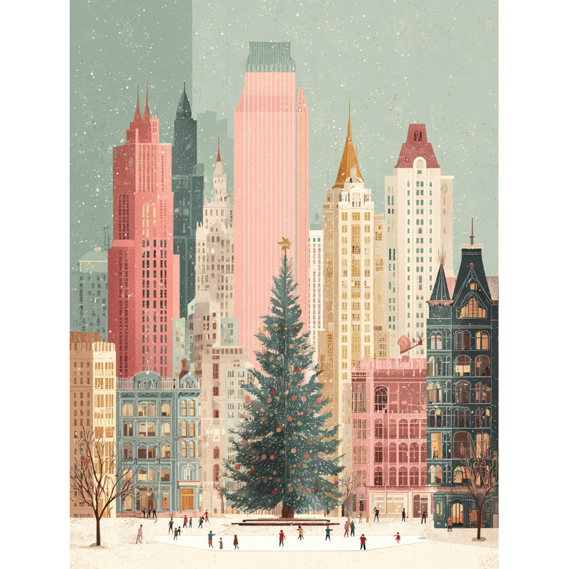 Art urbain sur toile City Tree Winter Square, 12 po x 16 po