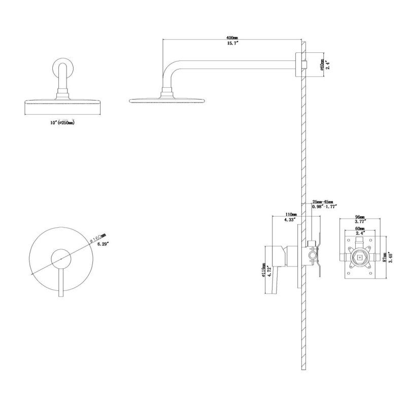 Ensemble de robinet de douche, système de douche avec pomme de douche à effet de pluie de 10 pouces et valve de douche, nickel brossé