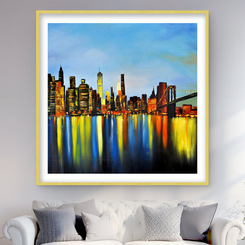 «City by Night with a Bridge» - chambres à coucher encadrées