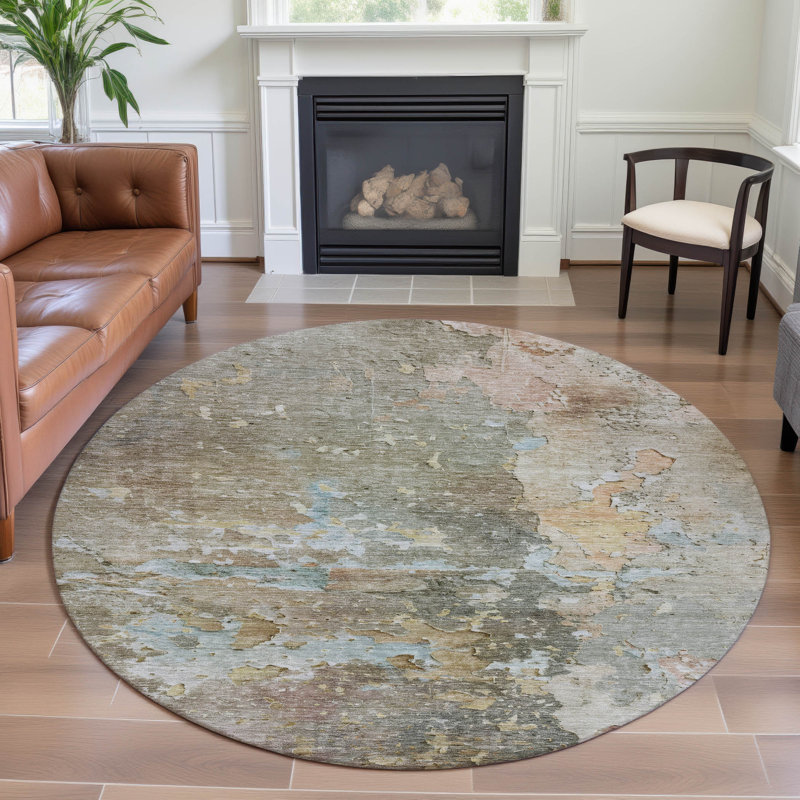 Premium Machine Washable Barry AMF1234 Abstract Rug, Round 8'