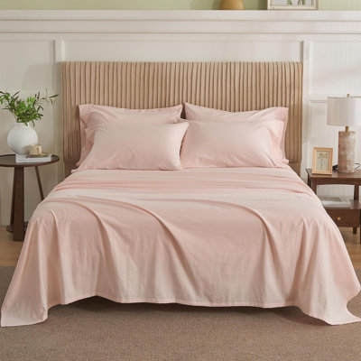 Ensemble de draps de couleur unie - 6 pièces, 4 taies d'oreiller, 1 drap-housse, 1 drap plat