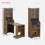 Bureau extensible Mid-Century à usages multiples avec panneau de rangement, armoire de rangement avec portes coulissantes en verre, éclairage à DEL, coussin pour chat gratuit et jouet pour chat