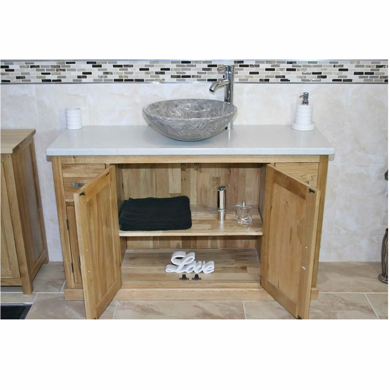 Delapaz 1231mm Single Bathroom Vanity with Vessel Stone Basin, Grey