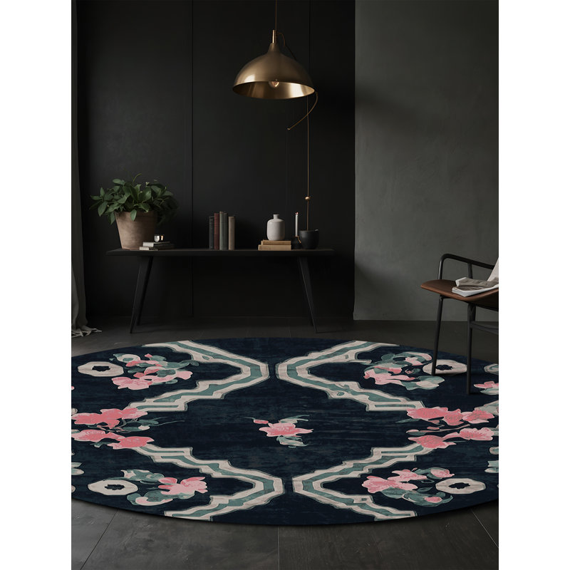 Machine Washable Gray Area Rug, Round 3'