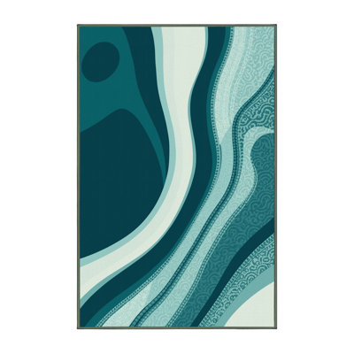 Tapis bleu abstrait lavable à la machine Panameno - Reliure vert sauge