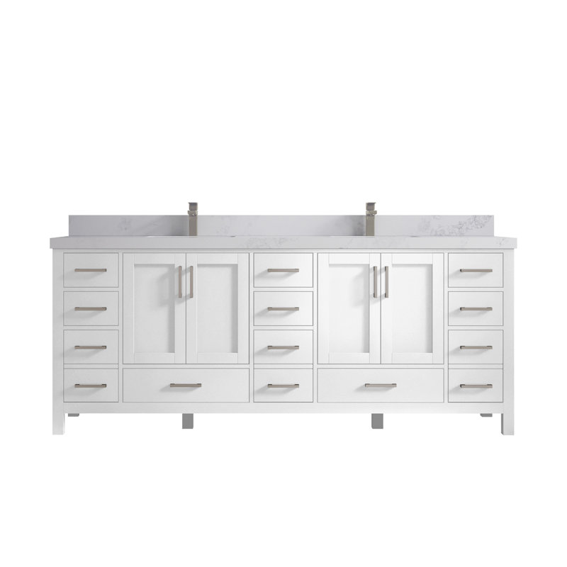 Malibu 84" White Double Bathroom Vanity with Quartz Top