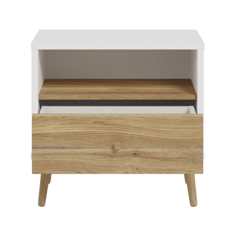 HARLLSON 59.8cm W Manufactured Wood Bedside Table, White/Natural