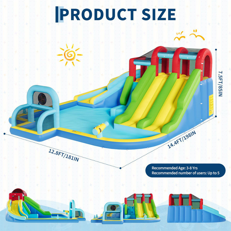 Kids Inflatable Bounce House with 3 Water Slides – Backyard Play Centre for Ages 3+