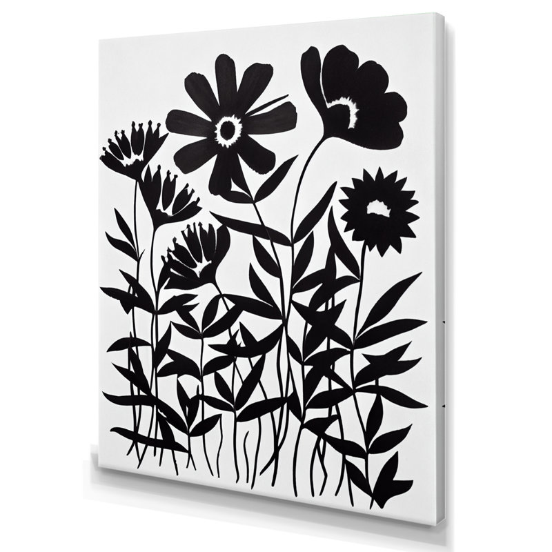 Fleurs noires et blanches IV, H 44 po x l 34 po x P 1,5 po, Toile tendue