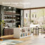 Armoire de bar extensible pour la cuisine - plateau de table extensible, 4 tablettes et 2 armoires de rangement