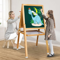 Zimtown Kids Wooden Easel, Dry Erase Board & Chalkboard, with Paper Roll  and Drawing Accessories 