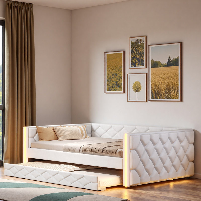 Upholstered Daybed With Trundle And Led