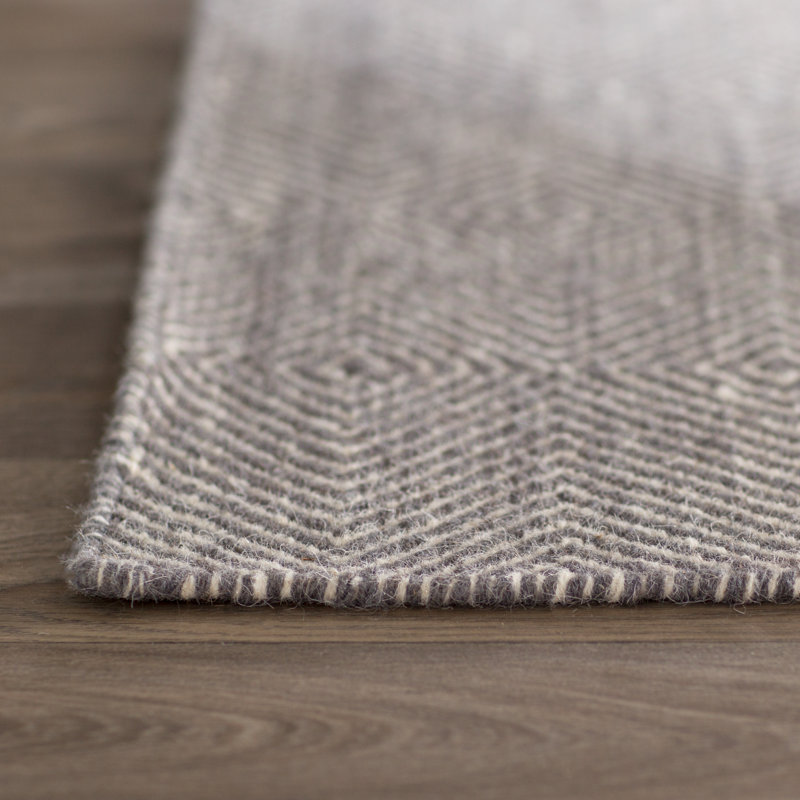 Geometric Geometric Wool Area Rug for Living Room Bedroom Dining Room Kitchen, Grey/Ivory, Rectangle 3' x 5'