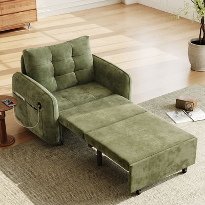 [NOUVEAU] Canapé-lit 3 en 1, méridienne escamotable extra longue de 80 po avec charge USB, poches et boîte de rangement, conception capitonnée, canapé-lit simple en chenille multifonctionnel pour le salon et l’appartement