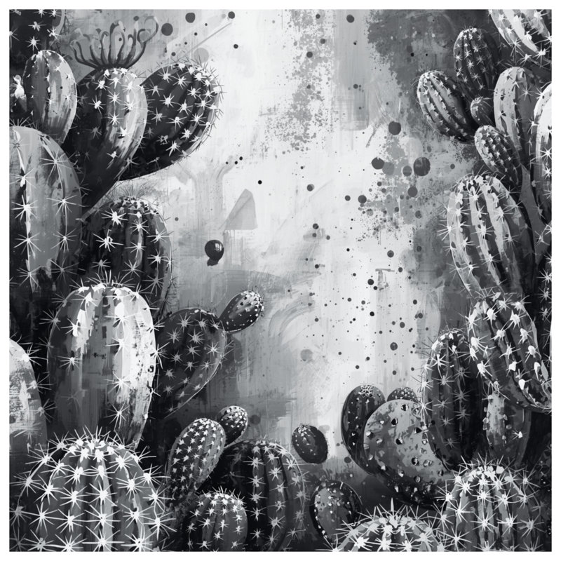 Cactus noir et blanc Illustration Bedding Cactus Couvre-lit botanique, Double