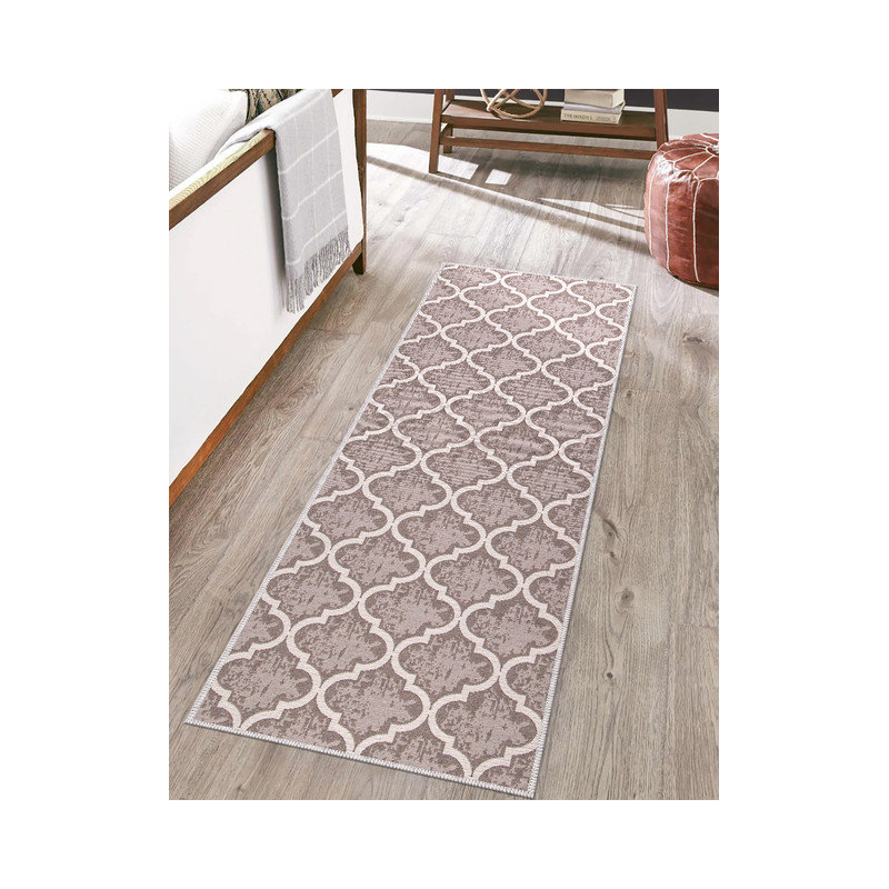 Soana Geometric Non-Skid Kitchen Mat, Trellis Brown